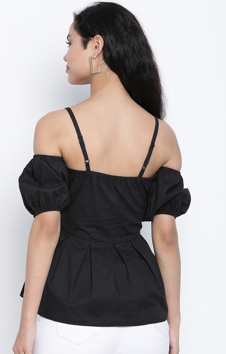 DRAAX fashions | Draax Fashions Women Black Self Design Semi-Sheer Crop Top 4