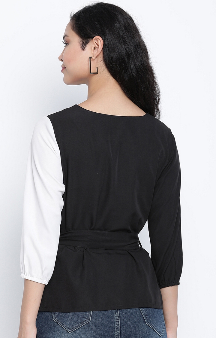 DRAAX fashions | Draax Fashions Women White And Black Solid With Belt Top 4