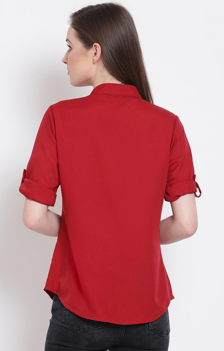 DRAAX fashions | Draax Fashions Women Red Solid Ruffle Top  3