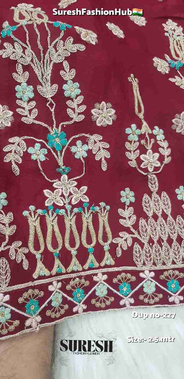 Maroon Floral Zari & Threadwork Georgette Dupatta-227