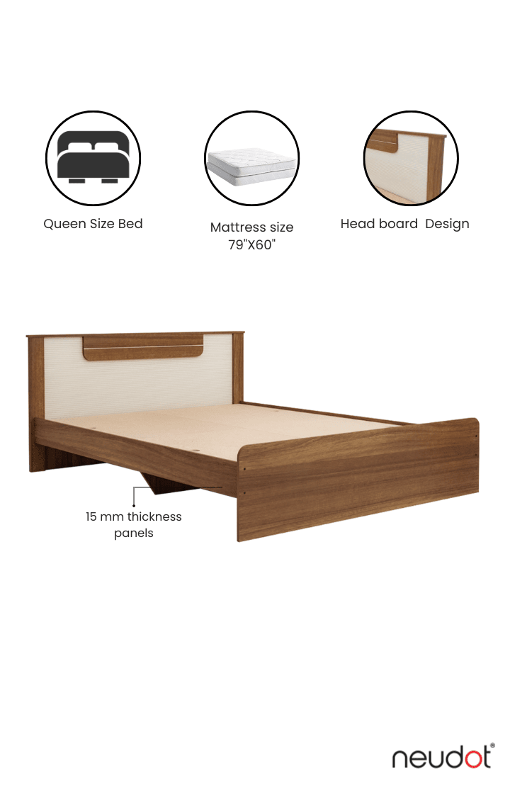 Wave Queen Size Non Storage Bed - Leon Teak Finish