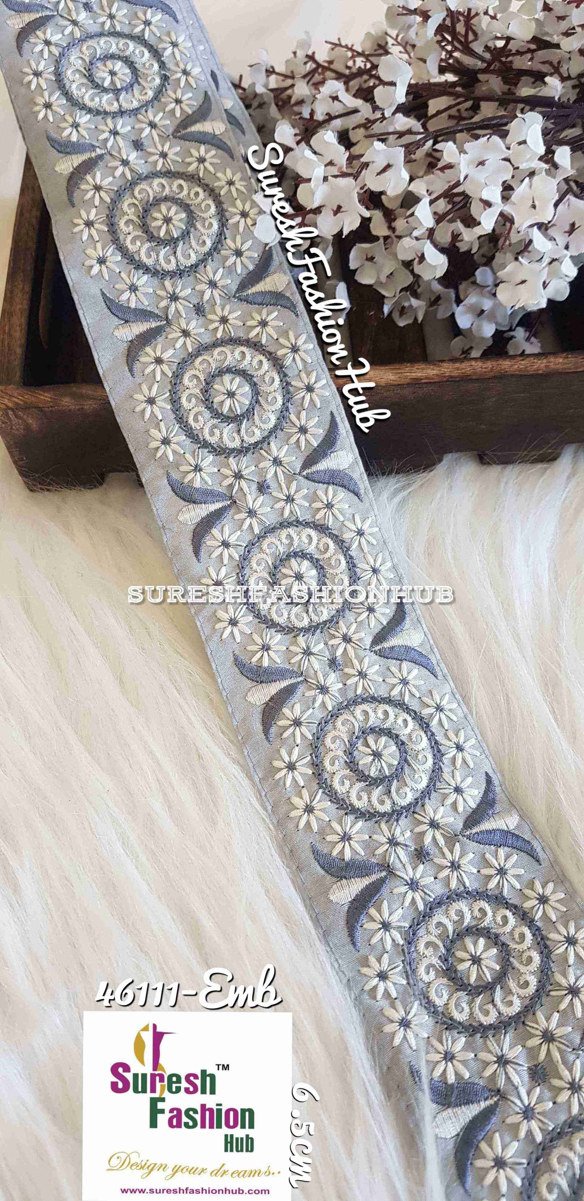 Creative Thread Works Grey  Base Embroidered Trim