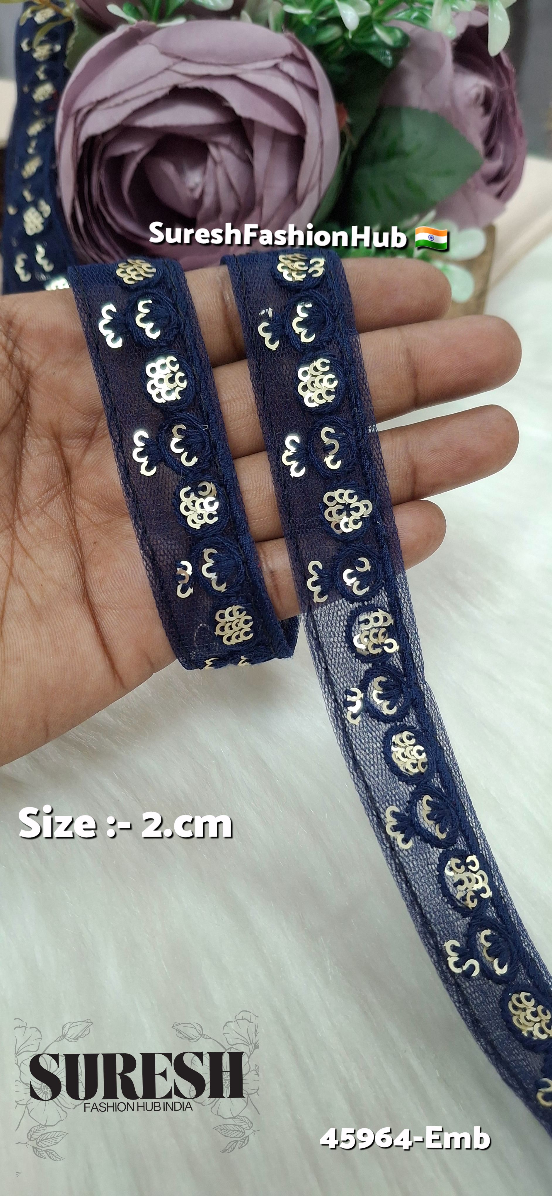 Navy Blue Tone-on-Tone Net Embroidery Lace