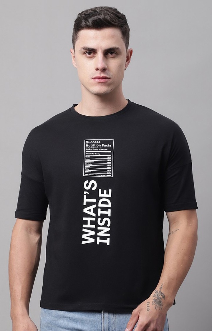 DOOR74 | Men's  Whats Inside Printed Black Color Regular Fit Tshirt