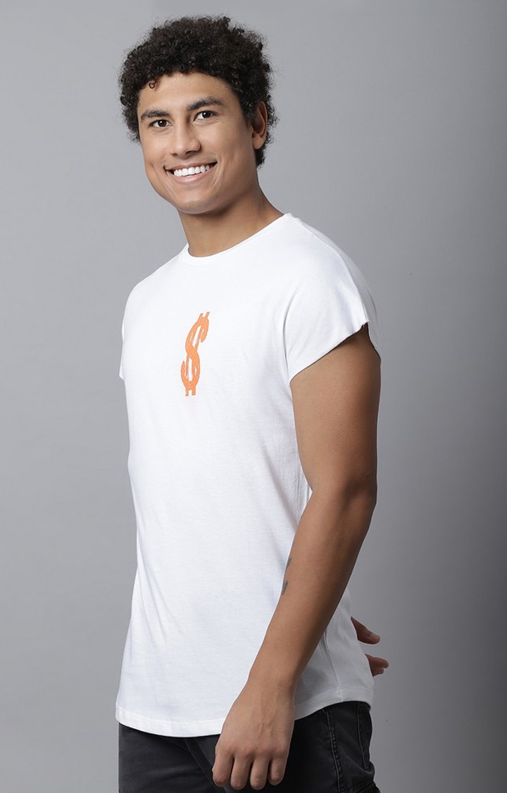 White Printed Solid Cap Sleeve T-Shirt