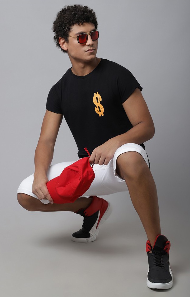 White Printed Solid Cap Sleeve T-Shirt