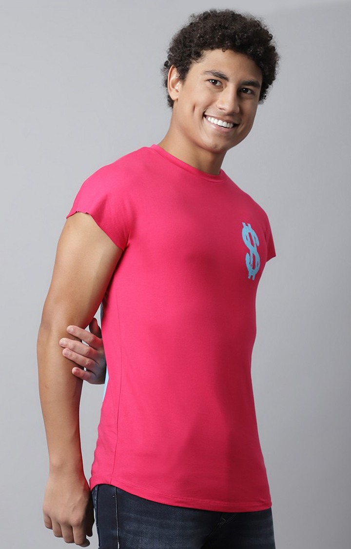 Pink Printed Solid Cap Sleeve T-Shirt