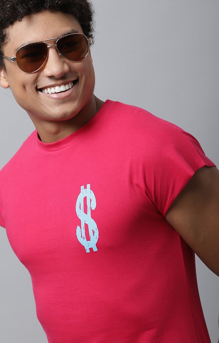 Pink Printed Solid Cap Sleeve T-Shirt