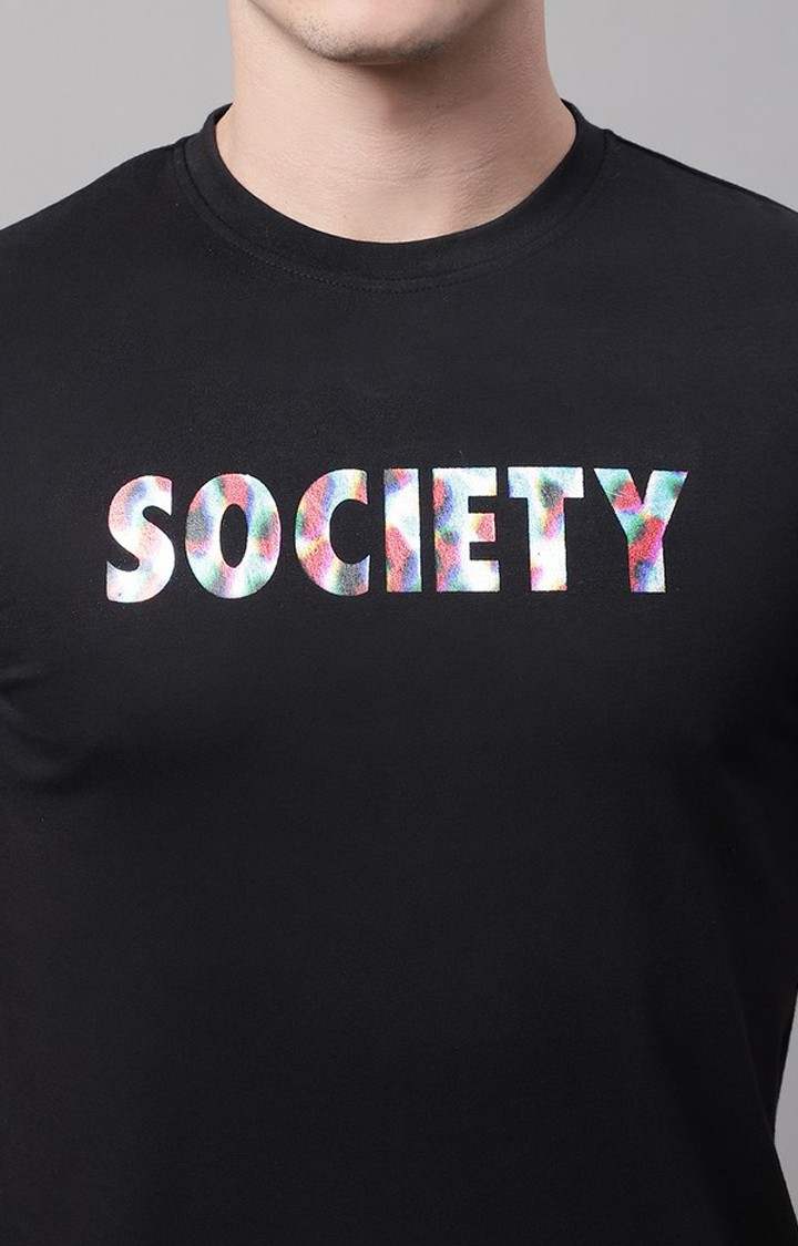 Men's  Society Printed Black Color Regular Fit Tshirt