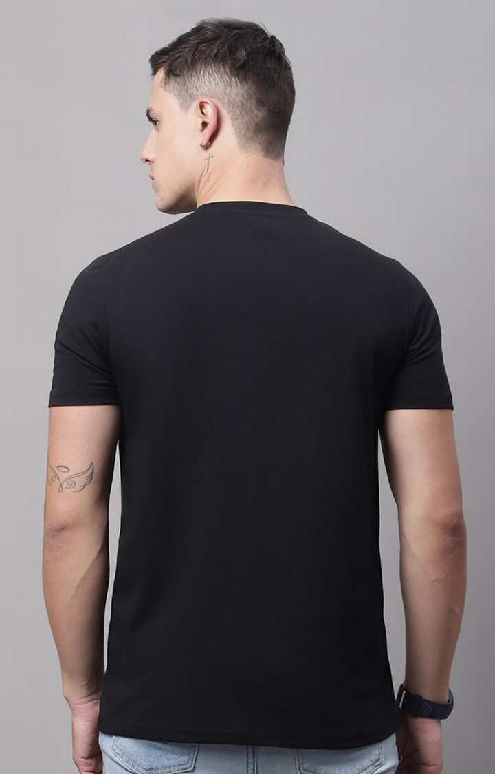 Men's  Society Printed Black Color Regular Fit Tshirt