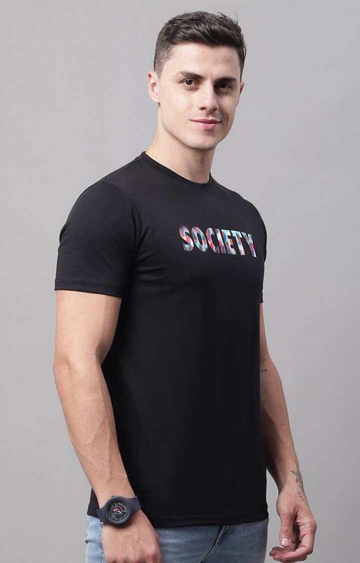 Men's  Society Printed Black Color Regular Fit Tshirt