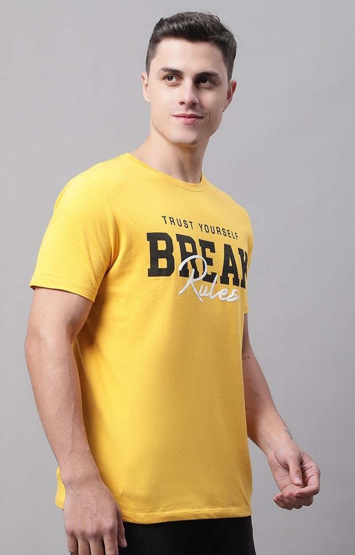 Men's  Break Rules Printed Mustard Color Regular Fit Tshirt