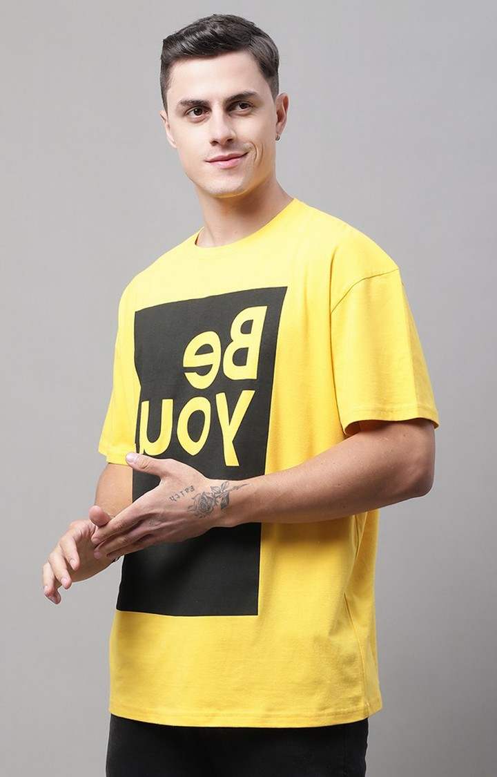 Men's  Be You Printed Yellow Color Oversize Fit Tshirt