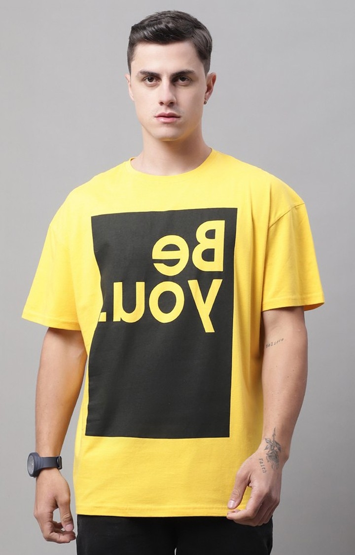 DOOR74 | Men's  Be You Printed Yellow Color Oversize Fit Tshirt