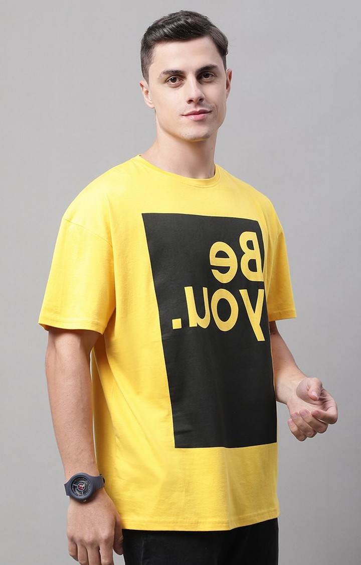 Men's  Be You Printed Yellow Color Oversize Fit Tshirt