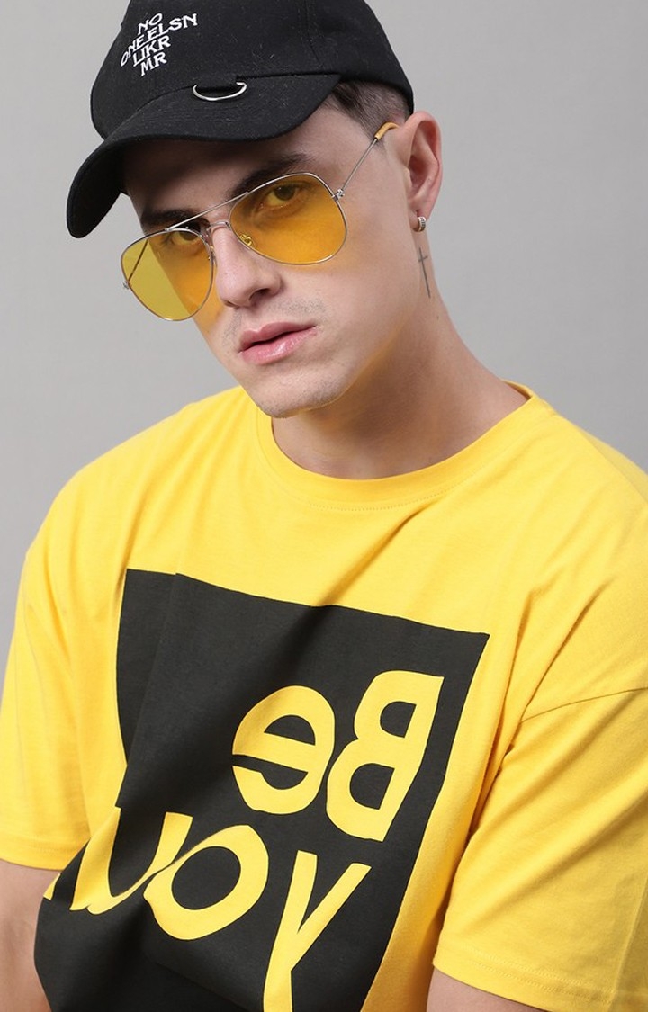 Men's  Be You Printed Yellow Color Oversize Fit Tshirt