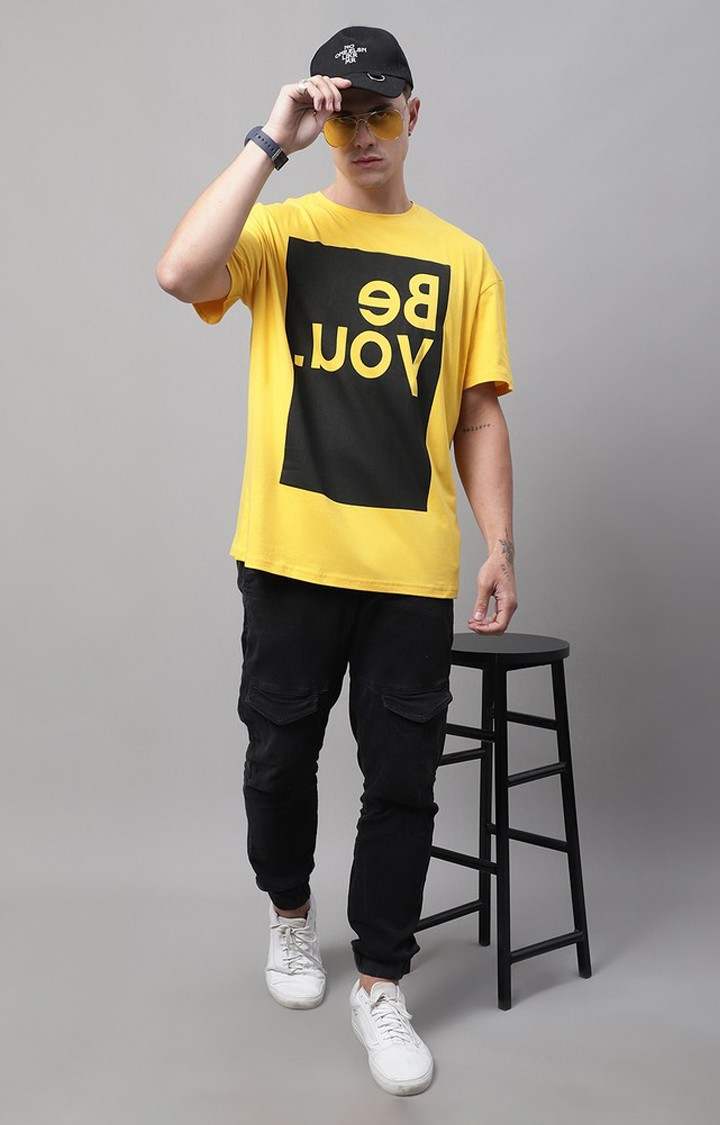 Men's  Be You Printed Yellow Color Oversize Fit Tshirt