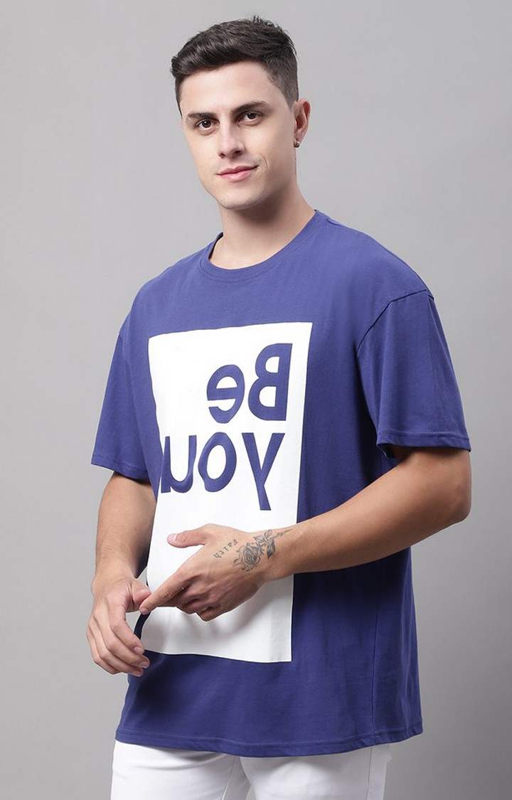 Men's  Be You Printed Navy Color Oversize Fit Tshirt