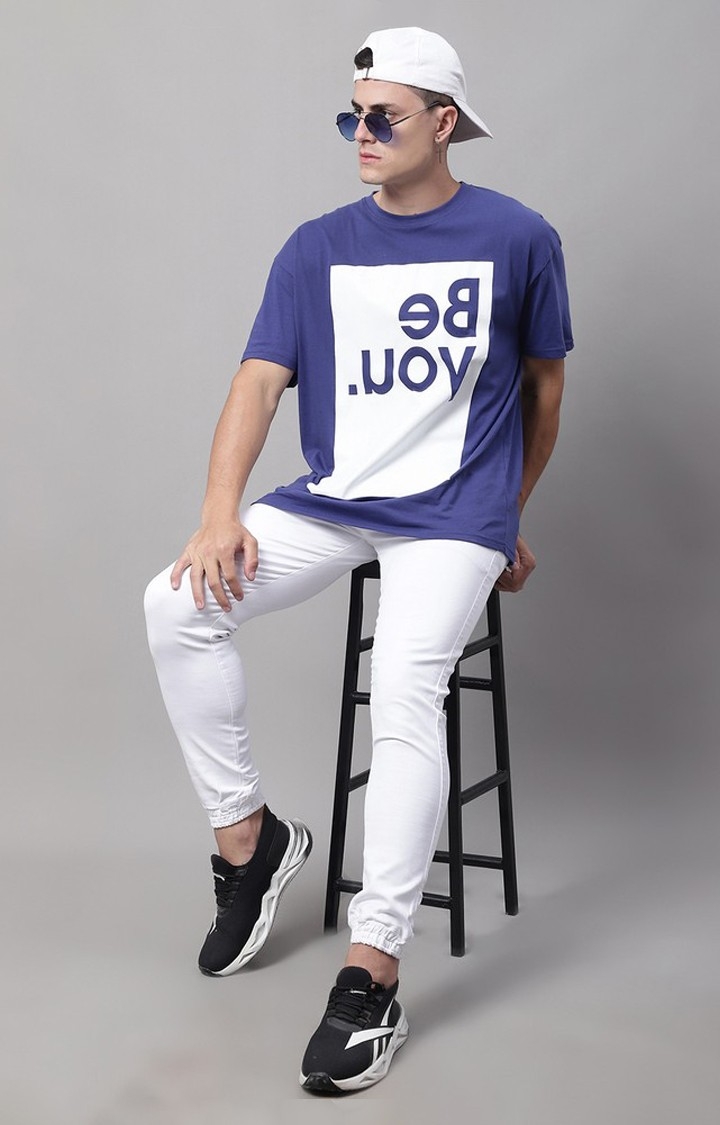 Men's  Be You Printed Navy Color Oversize Fit Tshirt