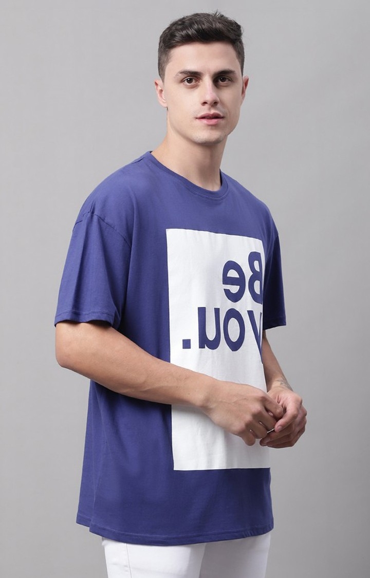 Men's  Be You Printed Navy Color Oversize Fit Tshirt