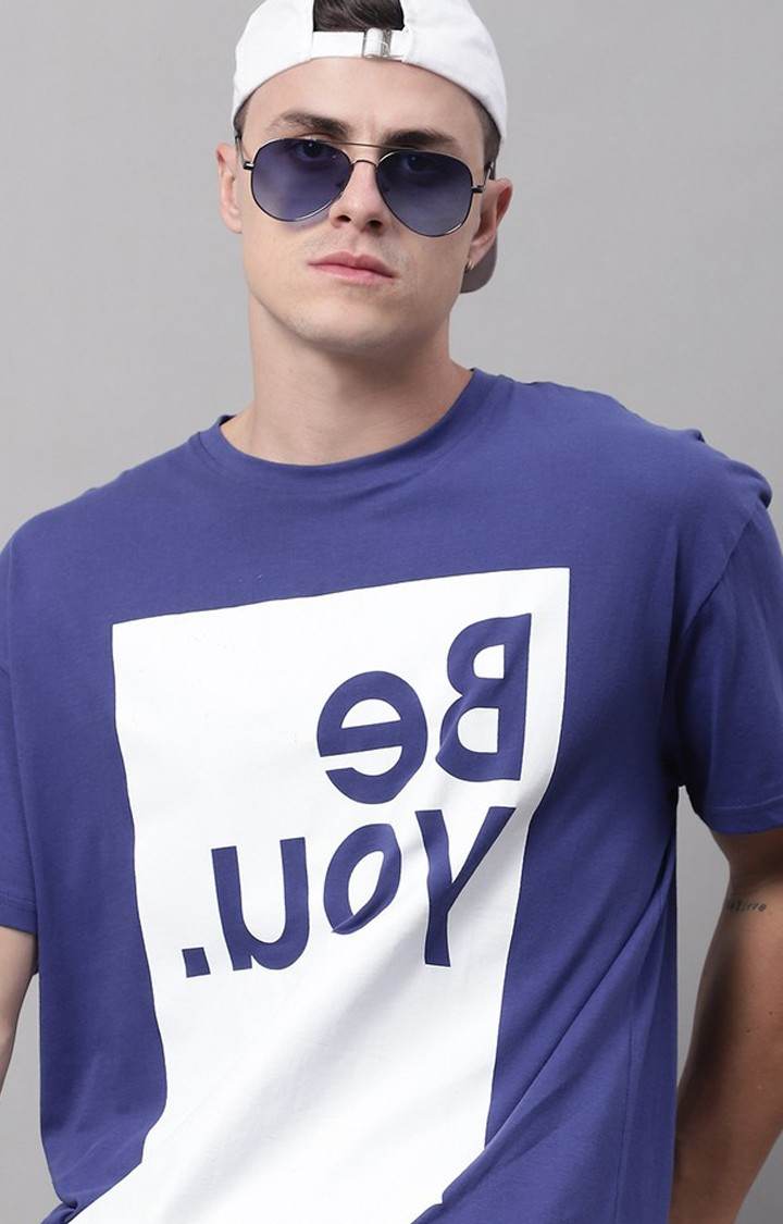 Men's  Be You Printed Navy Color Oversize Fit Tshirt