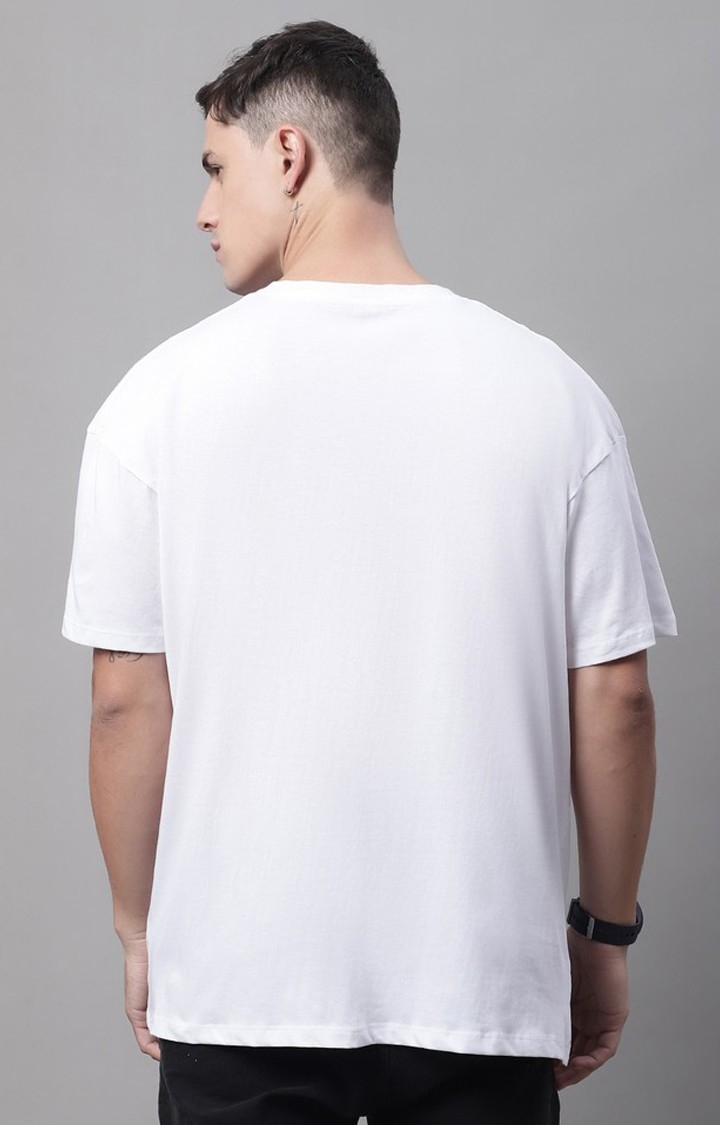Men's  Future Printed White Color Oversize Fit Tshirt