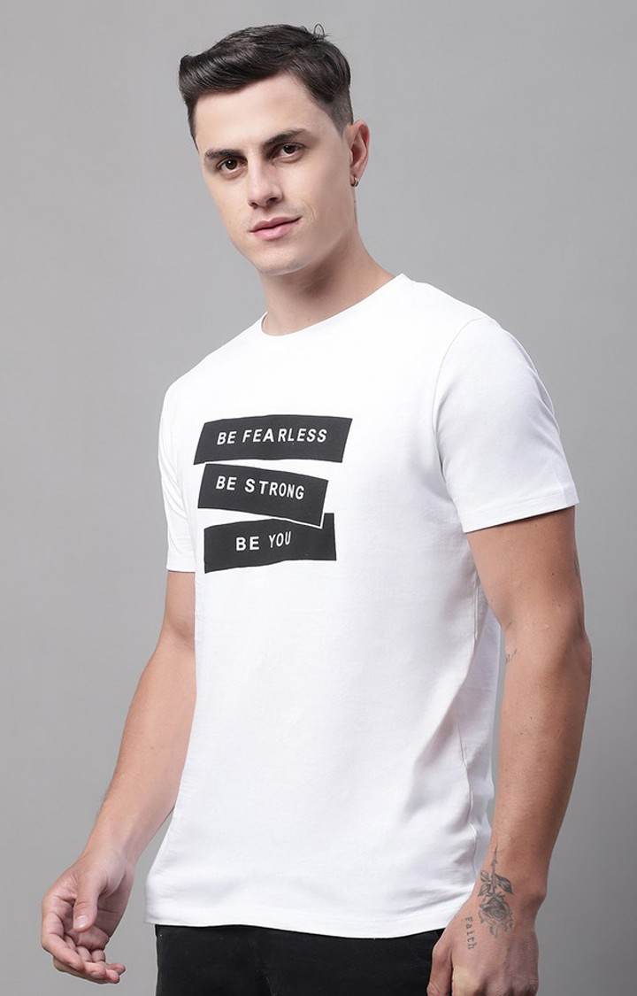 Men's  Be Fearless Printed White Color Regular Fit Tshirt