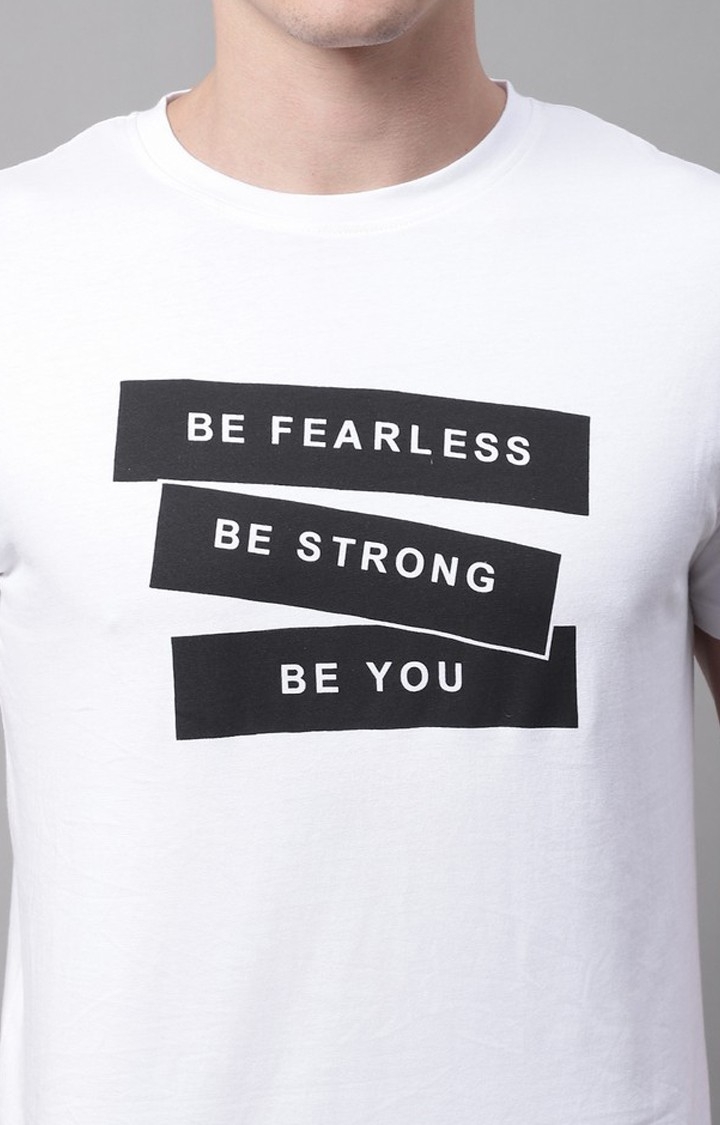 Men's  Be Fearless Printed White Color Regular Fit Tshirt