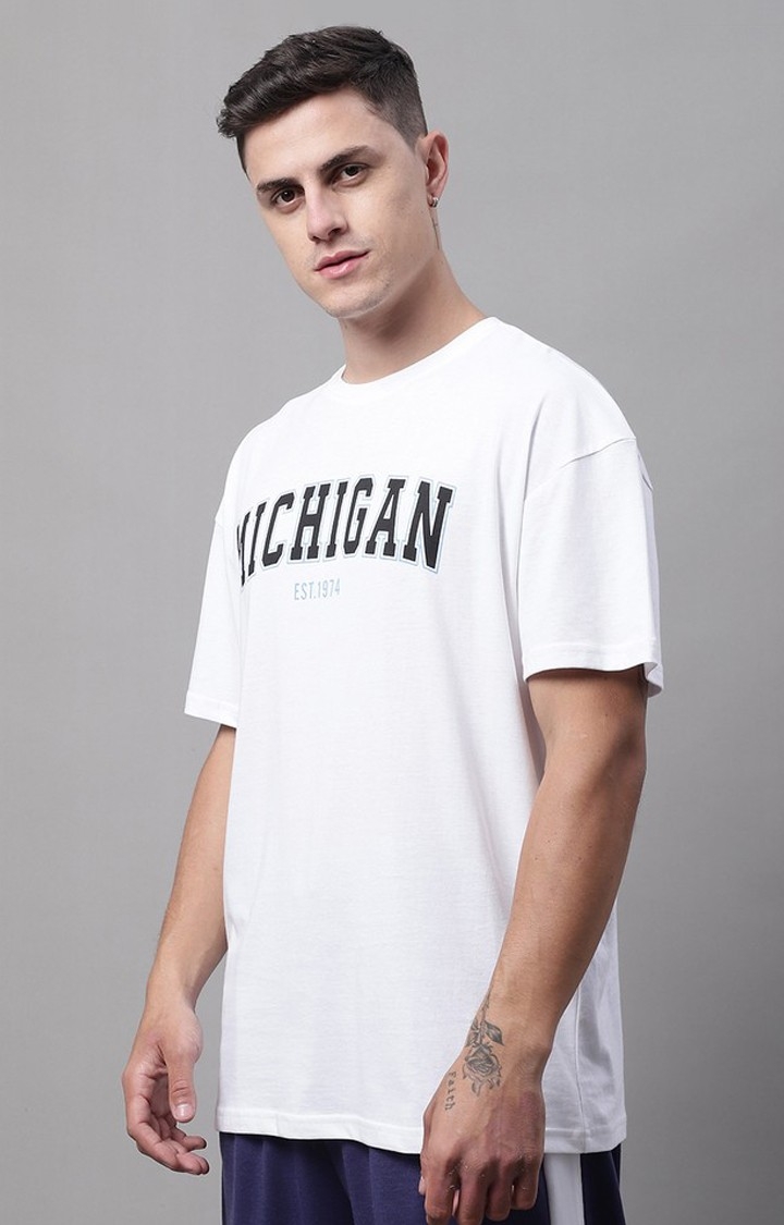Men's  Michigan Printed White Color Oversize Fit Tshirt