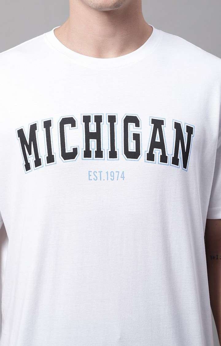 Men's  Michigan Printed White Color Oversize Fit Tshirt