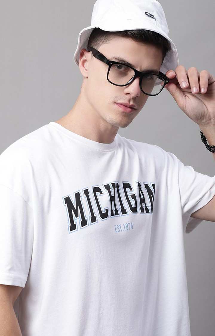 Men's  Michigan Printed White Color Oversize Fit Tshirt