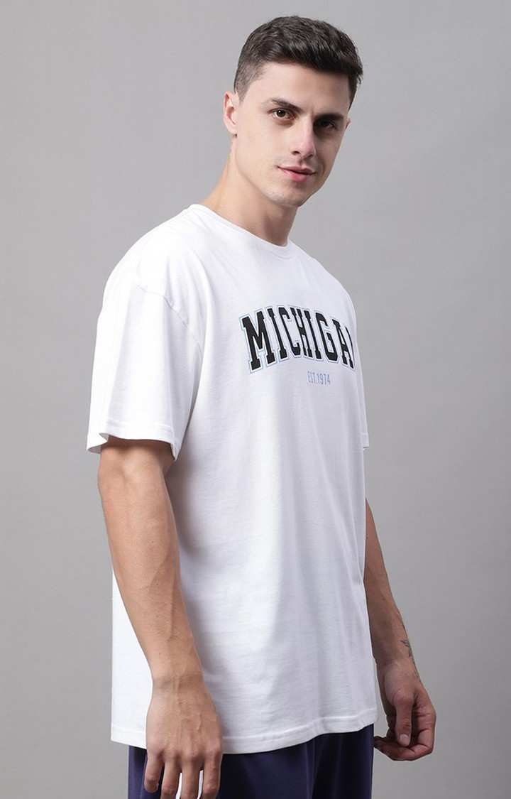 Men's  Michigan Printed White Color Oversize Fit Tshirt