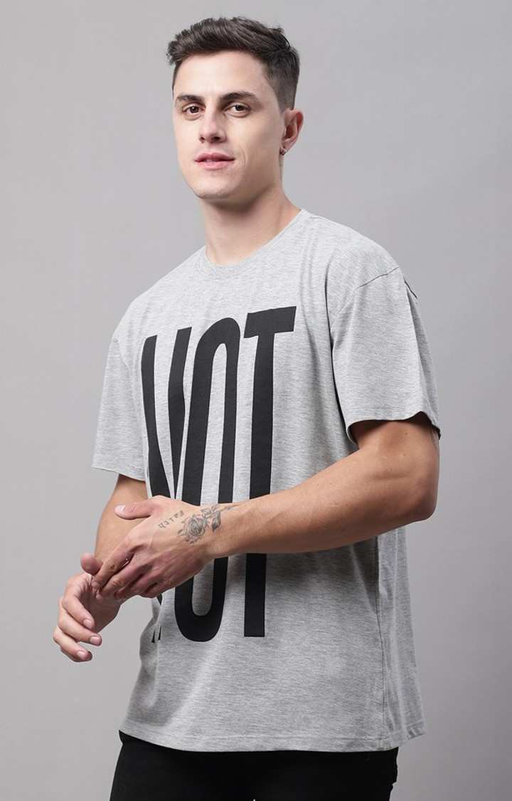 Men's  Not Printed Grey Color Oversize Fit Tshirt