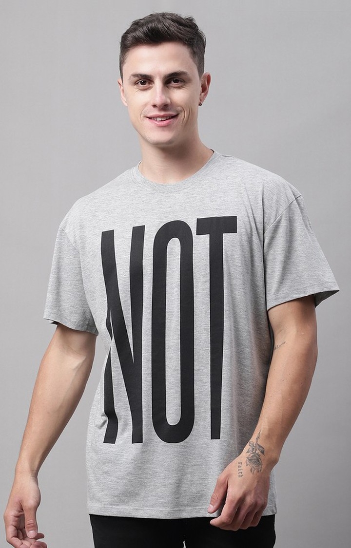 DOOR74 | Men's  Not Printed Grey Color Oversize Fit Tshirt