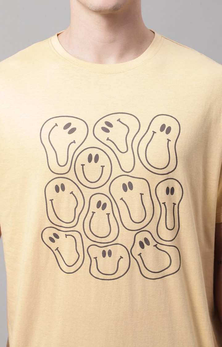 Men's  Smiley Printed Beige Color Oversize Fit Tshirt