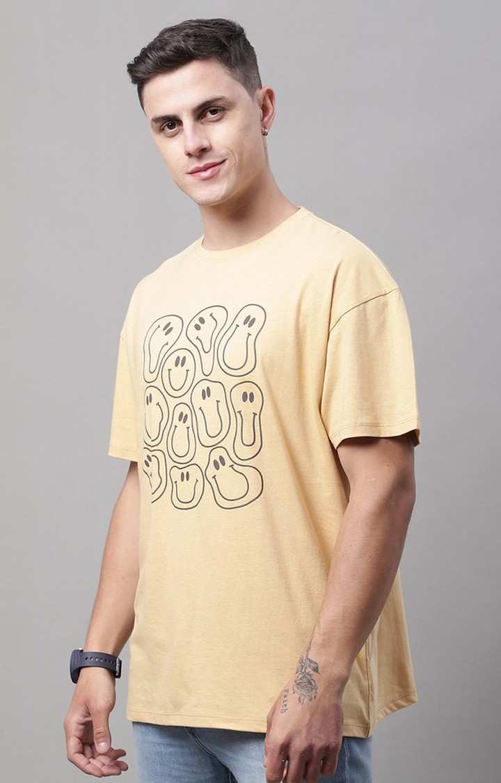 Men's  Smiley Printed Beige Color Oversize Fit Tshirt