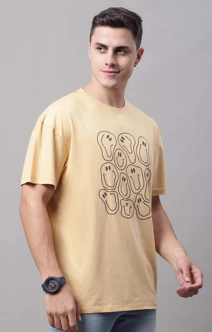 Men's  Smiley Printed Beige Color Oversize Fit Tshirt