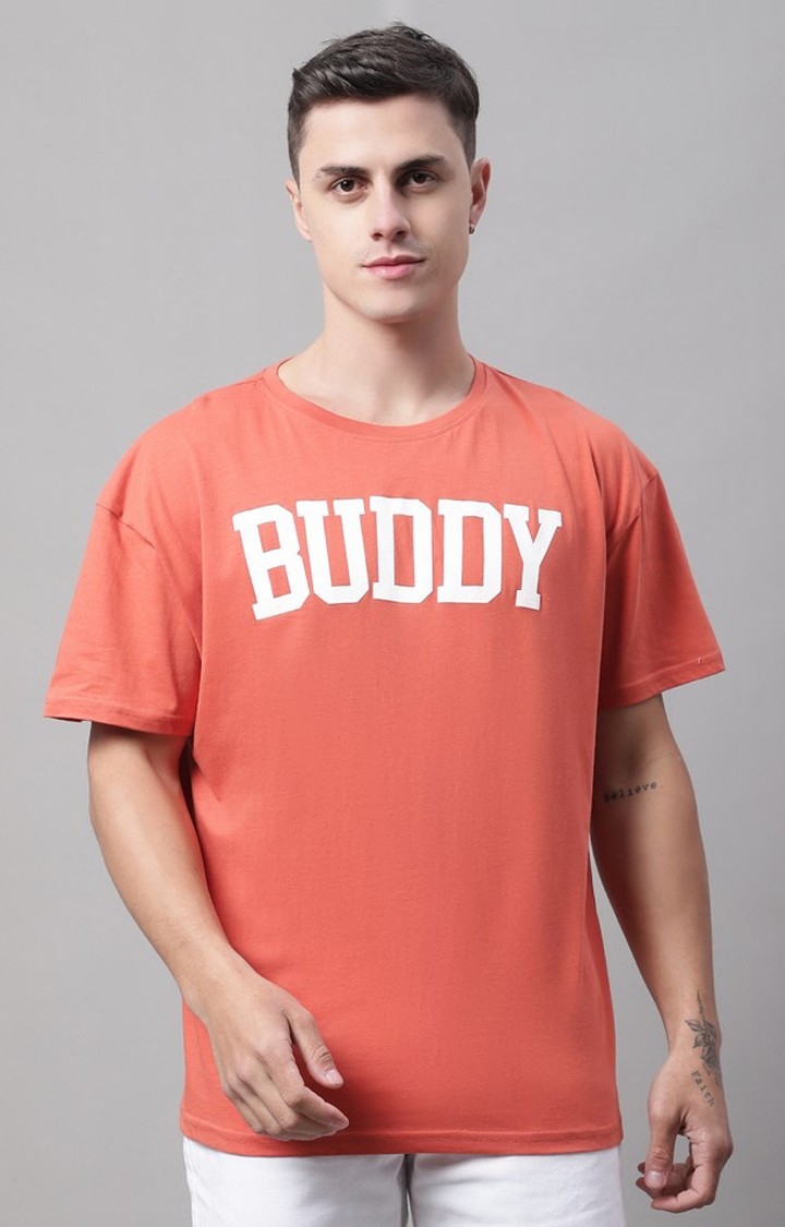 DOOR74 | Men's  Buddy Printed Rust Color Oversize Fit Tshirt