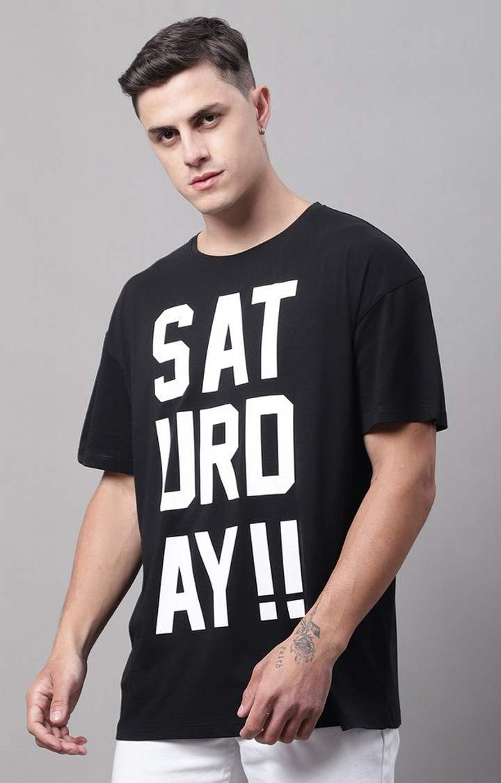 Men's  Saturday Printed Black Color Oversize Fit Tshirt