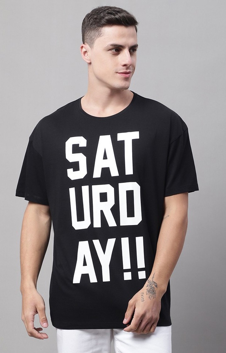 Men's  Saturday Printed Black Color Oversize Fit Tshirt