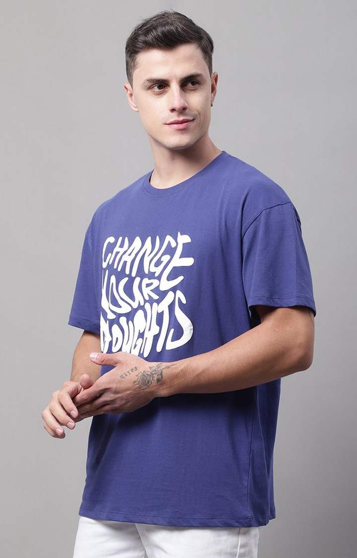 Men's  Change Thoughts Printed Navy Color Oversize Fit Tshirt