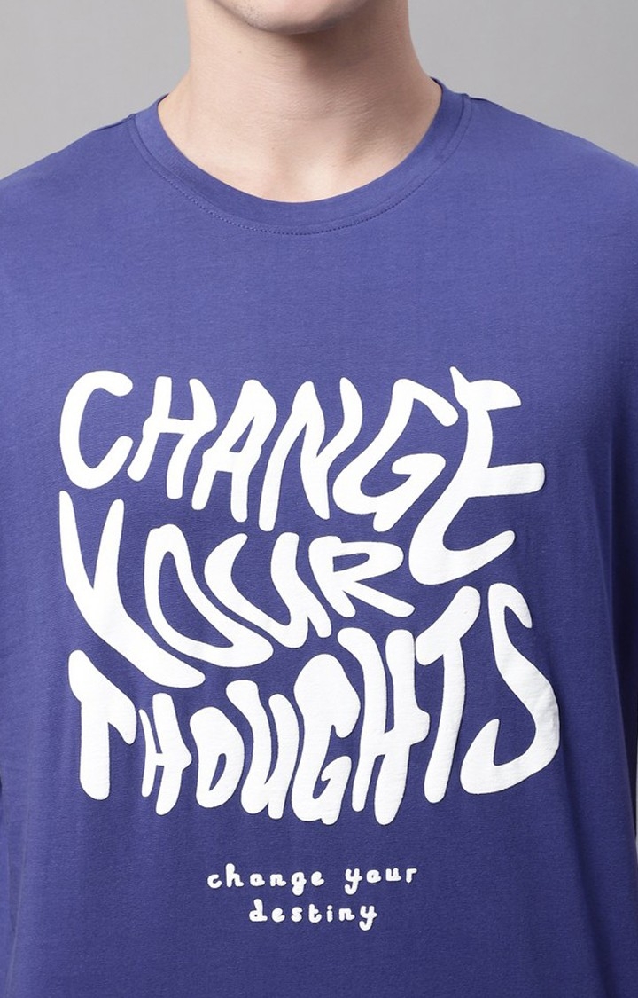 Men's  Change Thoughts Printed Navy Color Oversize Fit Tshirt