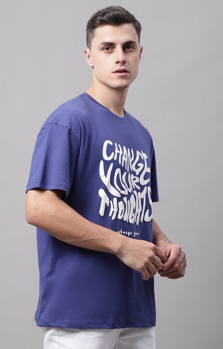 Men's  Change Thoughts Printed Navy Color Oversize Fit Tshirt