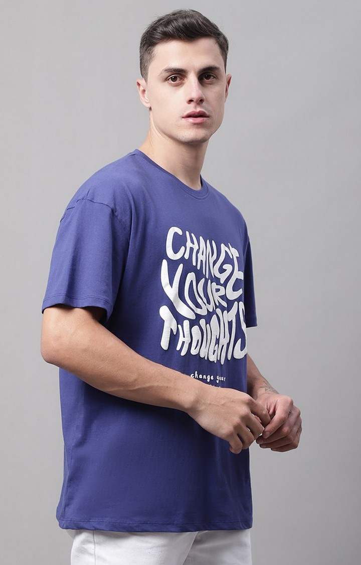 Men's  Change Thoughts Printed Navy Color Oversize Fit Tshirt