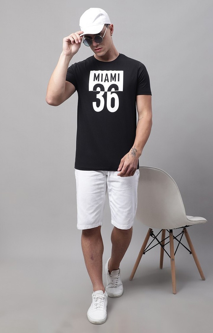 Men's  Miami Printed Black Color Regular Fit Tshirt