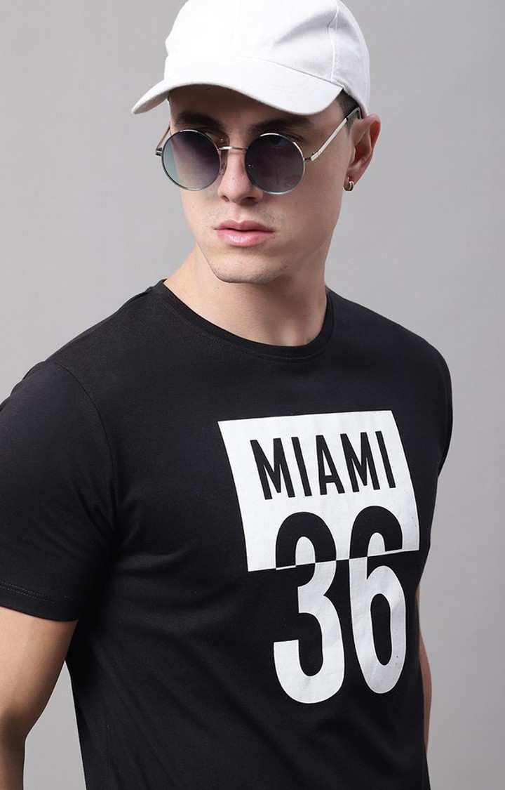 Men's  Miami Printed Black Color Regular Fit Tshirt