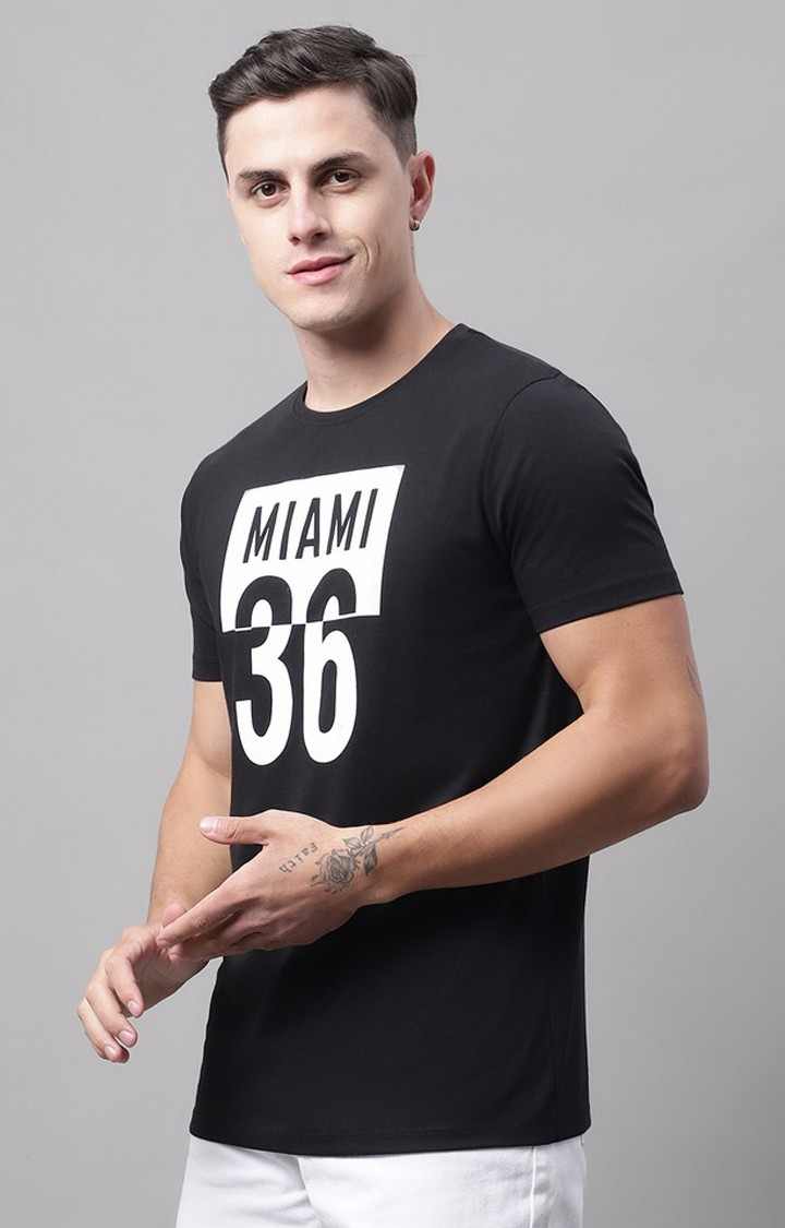 Men's  Miami Printed Black Color Regular Fit Tshirt