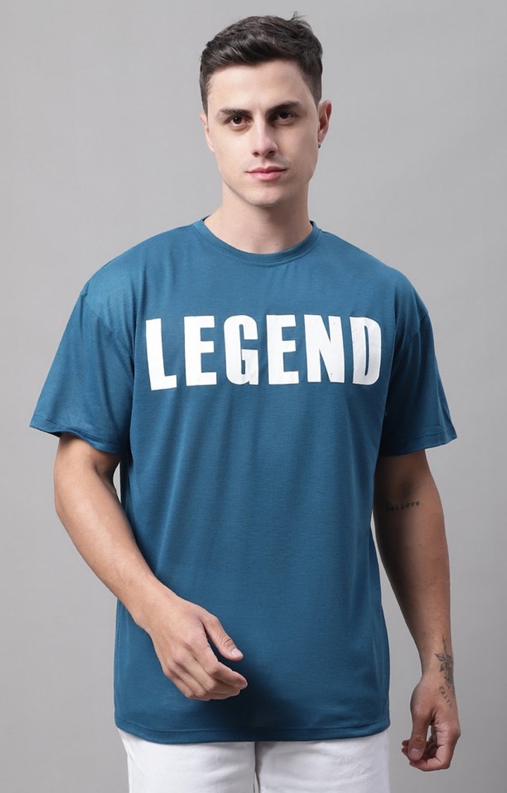 DOOR74 | Men's  Legend Printed Teal Color Oversize Fit Tshirt