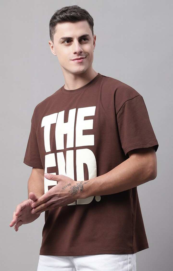 Men's  The End Printed Brown Color Oversize Fit Tshirt