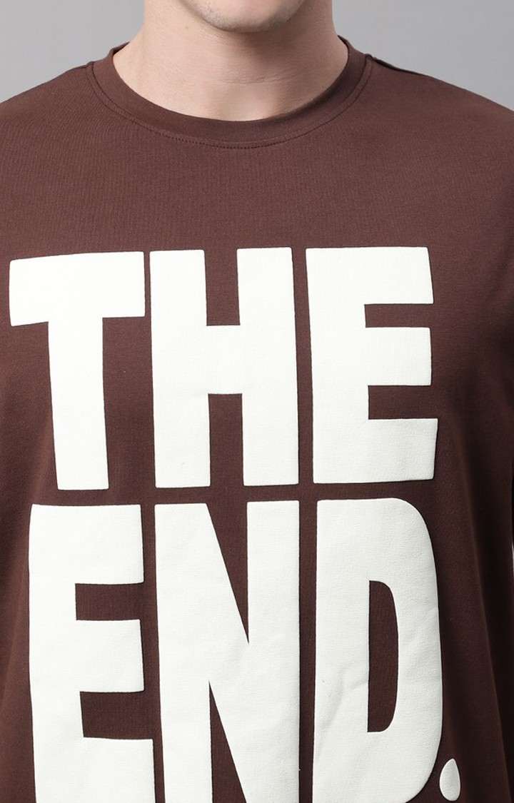 Men's  The End Printed Brown Color Oversize Fit Tshirt